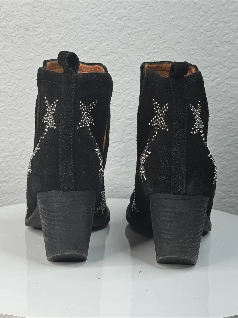 JEFFREY CAMPBELL ASTERIAL BLACK SUEDE STUDDED STAR WESTERN ANKLE BOOTS SIZE 10